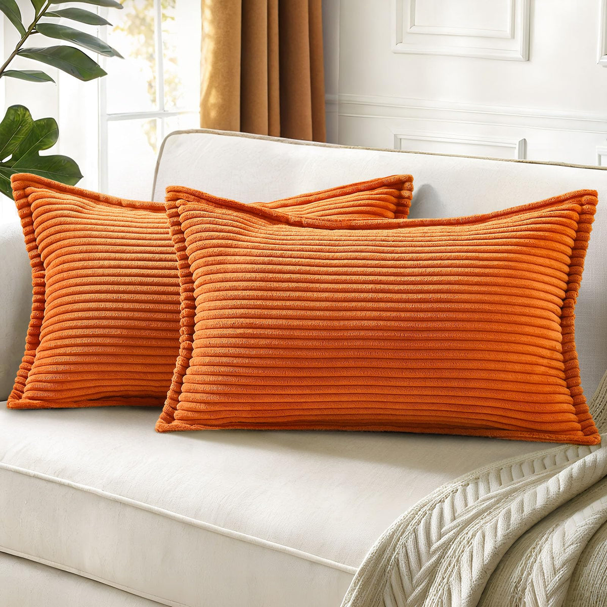 decorUhome Fall Corduroy Rust Throw Pillow Covers 18x18 Set of 2