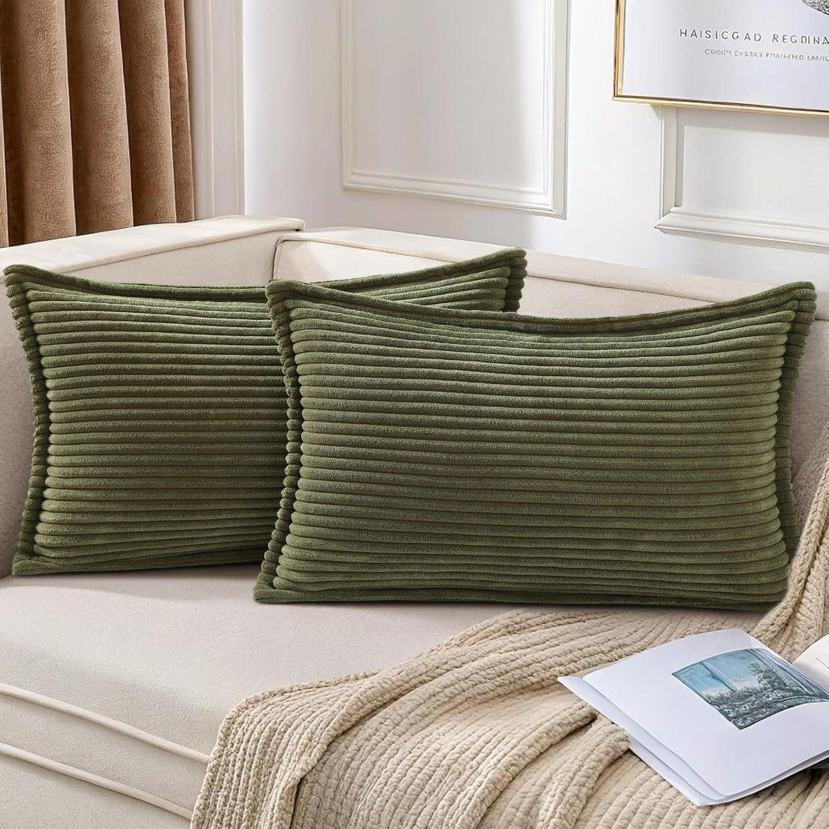 Mecatny Corduroy Fall Throw Pillow Covers 18x18 Set of 2 Cream White