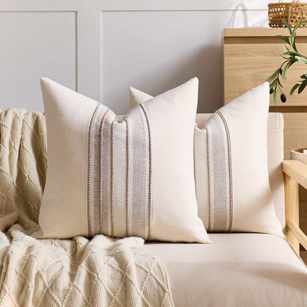 KINDREX Striped Linen Decorative Throw Pillow Covers 18x18 Navy Blue