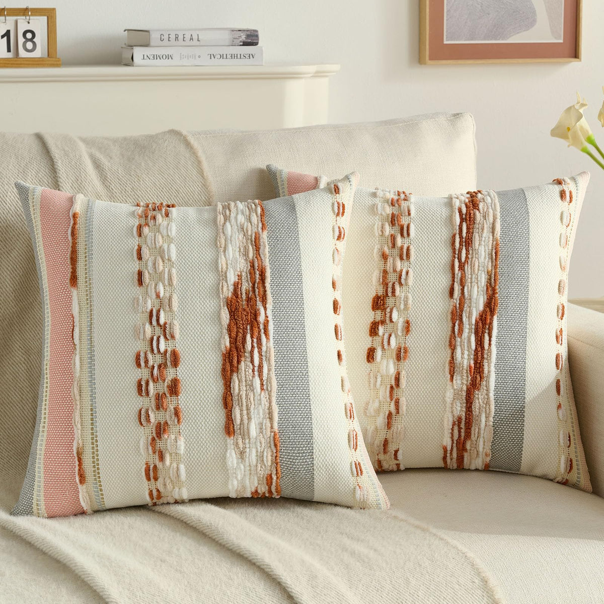 FUTEI Pack of 2 Chenille Throw Pillow Covers 45 x 45 cm,Teal