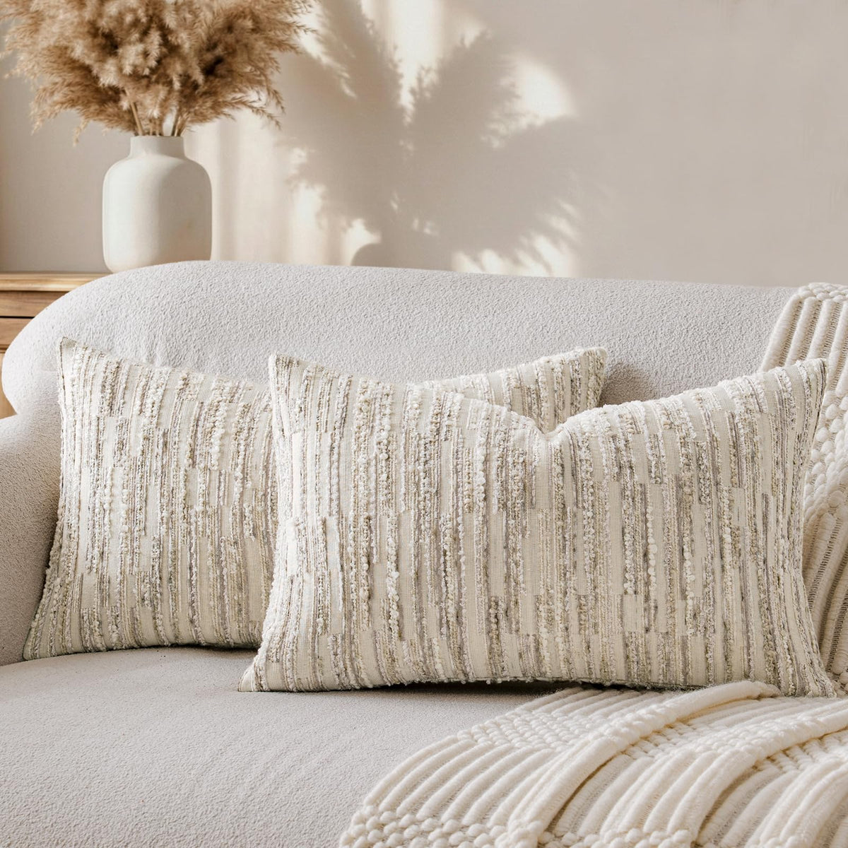 Boho Striped Decorative Throw Pillow Covers 20"X20" Set of 2,Moss Green