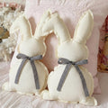 Gilprop 2 Pcs Easter Bunny Throw Pillows Cute Rabbit Shaped Cotton-Linen Decorative Pillows with Plaid Bow Tie Farmhouse Easter Home Decor for Bedroom Sofa Couch Birthday Gift Ideas (16.9x9.8 Inches)