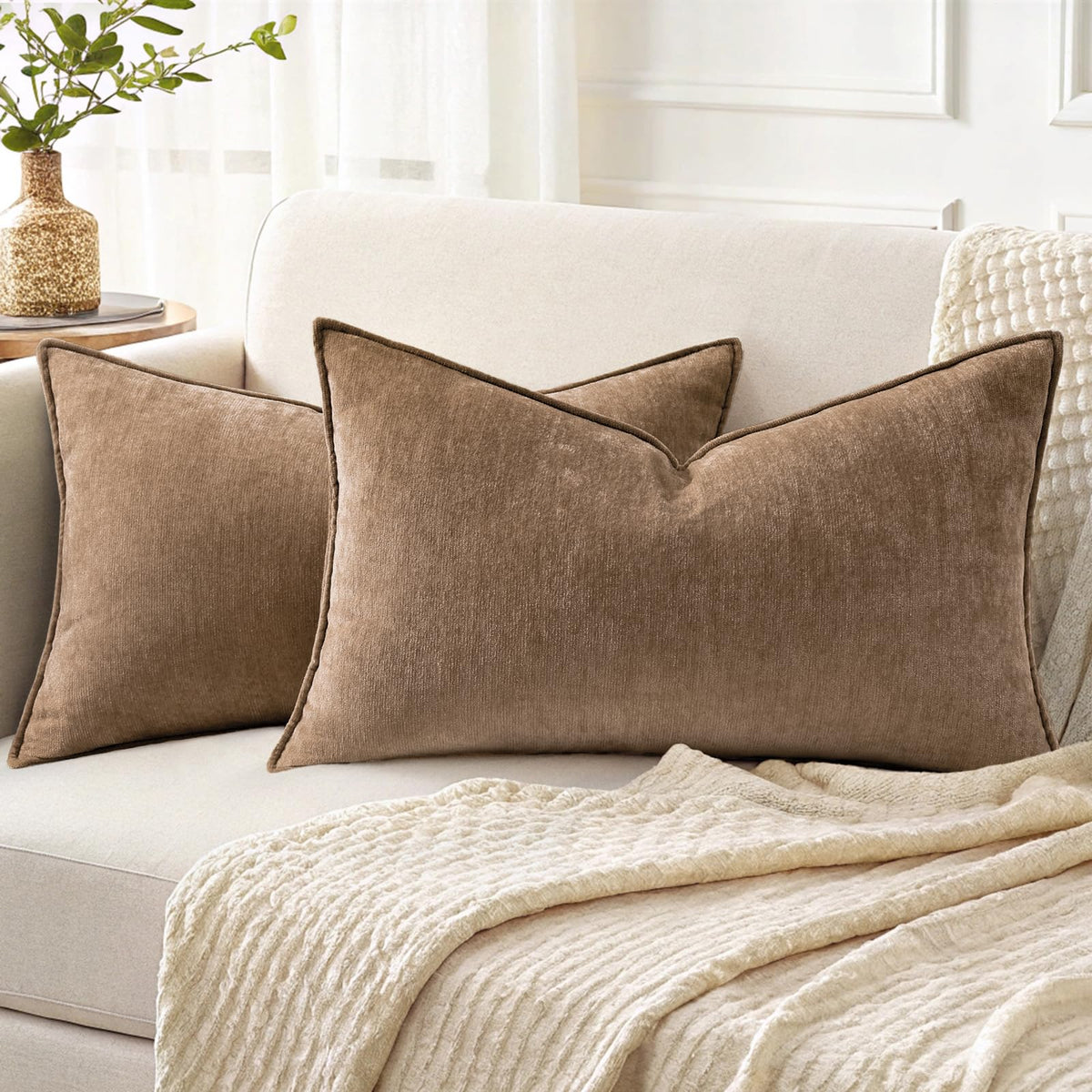 decorUhome Chenille Ultimate Gray Throw Pillow Covers 18x18 Set of 2