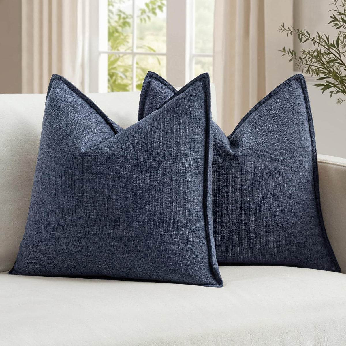 MIULEE Thick Textured Navy Blue Decorative Throw Pillow Covers 18x18 Inch