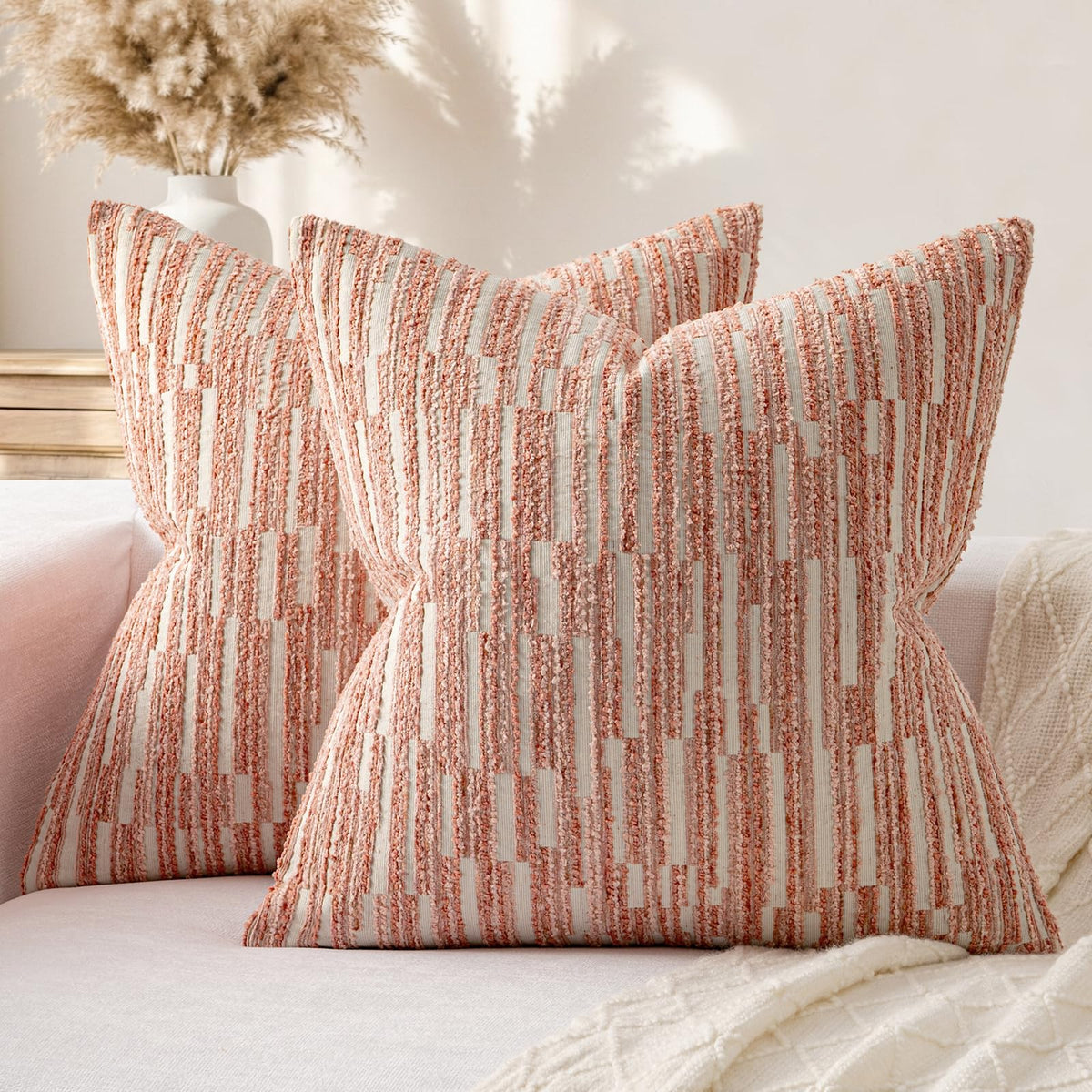 Boho Striped Decorative Throw Pillow Covers 20"X20" Set of 2,Moss Green
