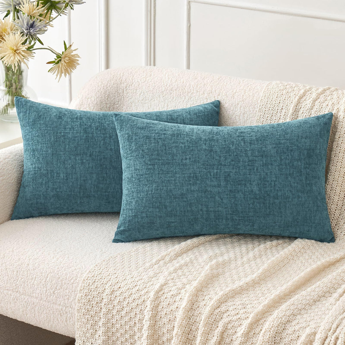 MIULEE Soft Chenille Throw Pillow Covers Green 18x18 Inch Pack of 2