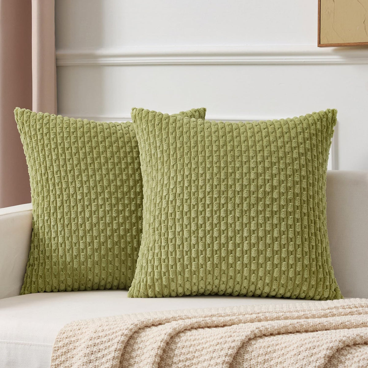 Kevin Textile Soft Corduroy 18x18 Inch Pillow Covers 2 Pack, Dark Green