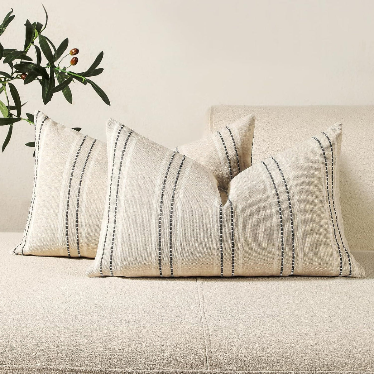 Hckot Sage Green Throw Pillow Covers 20x20 Set of 2 Striped Pillow Covers