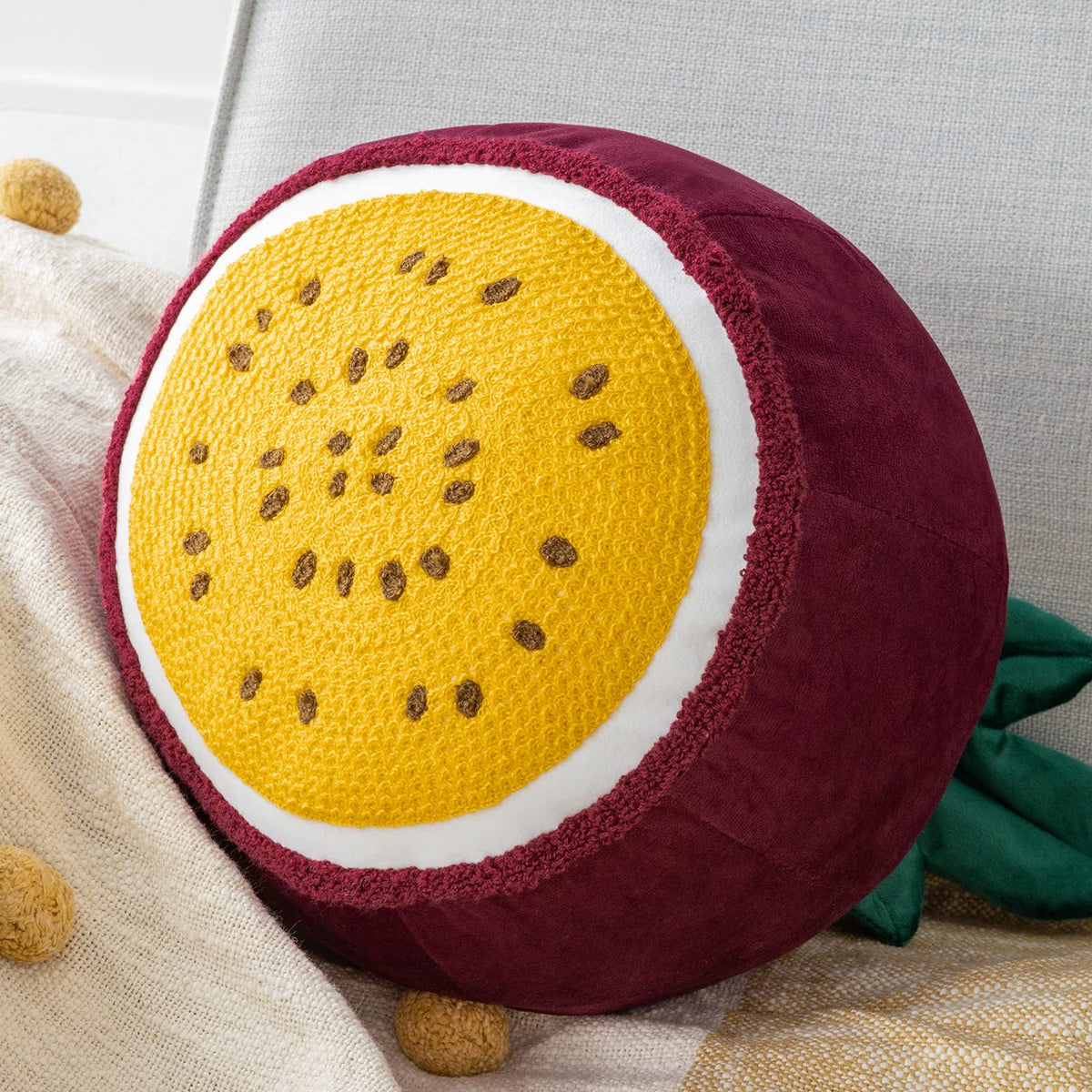 Phantoscope Fruit Shaped Pillow Series - Fig Shaped Throw Pillow, Fun Home Decor of Fruit Themed Cushions, Fall Decorative Pillow for Couch, Bed and Chair, Pink and Green, 15 x13 inches