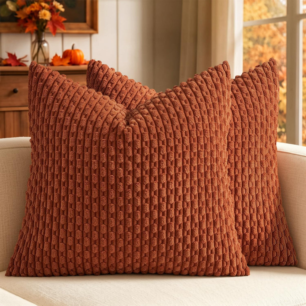 MIULEE Decorative Throw Pillow Covers 20x20 Sage Green Textured Corduroy