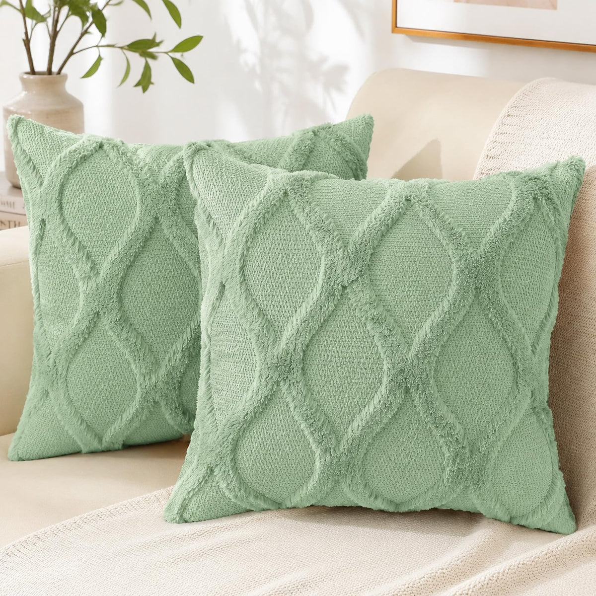 decorUhome Fall Throw Pillow Covers 18x18 Inch Set of 2, Soft Plush Faux Fur Wool Rust Couch Pillow Covers, Decorative Neutral Pillow Cases for Bed Sofa Living Room Home Decor