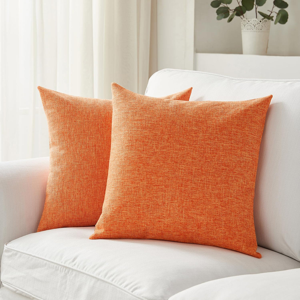 Meekio Linen Blend Throw Pillow Covers 20x20 Set of 2, Ivory