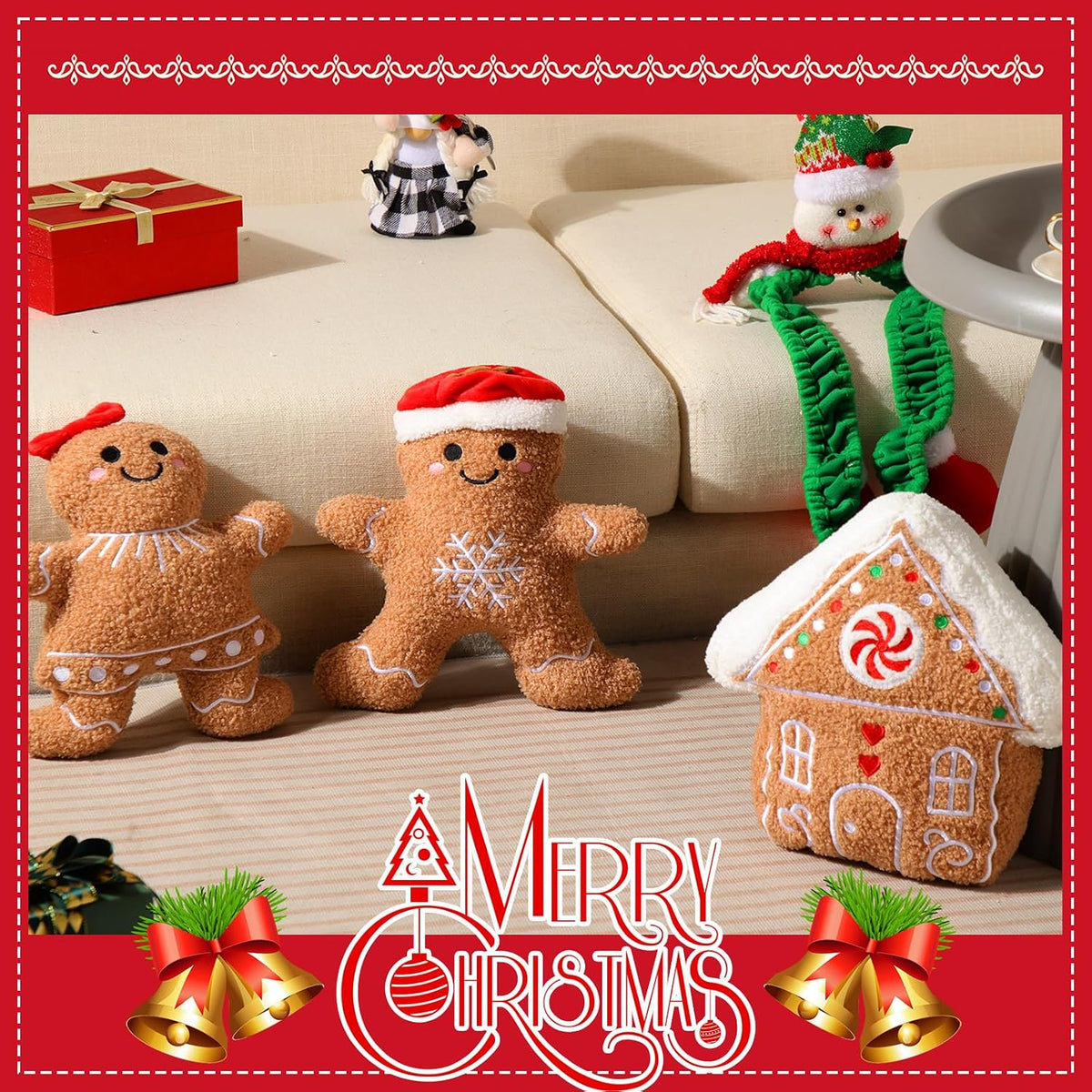 Konohan 3 Pcs Christmas Gingerbread Man Throw Pillows for Christmas Decor