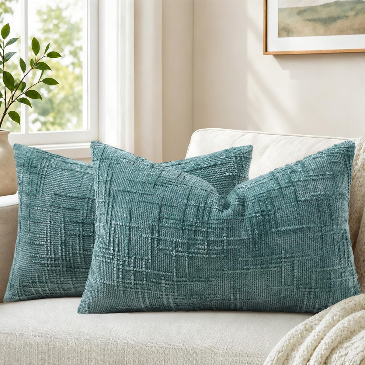 Pallene Cream White Textured Chenille Throw Pillow Covers 18x18 Set of 2