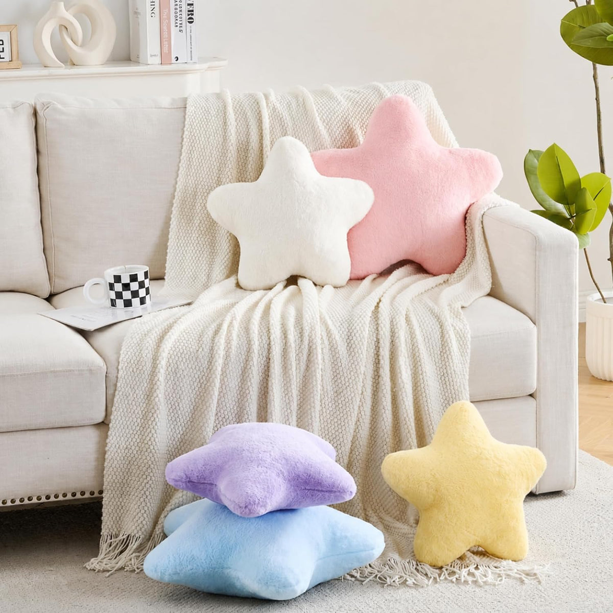 Star Pillow,Star Shaped Decorative Throw Pillow for Bed Couch,Yellow,15.7"