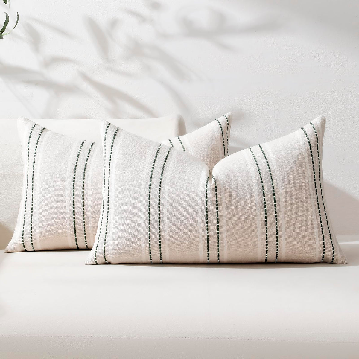 Hckot Sage Green Throw Pillow Covers 20x20 Set of 2 Striped Pillow Covers