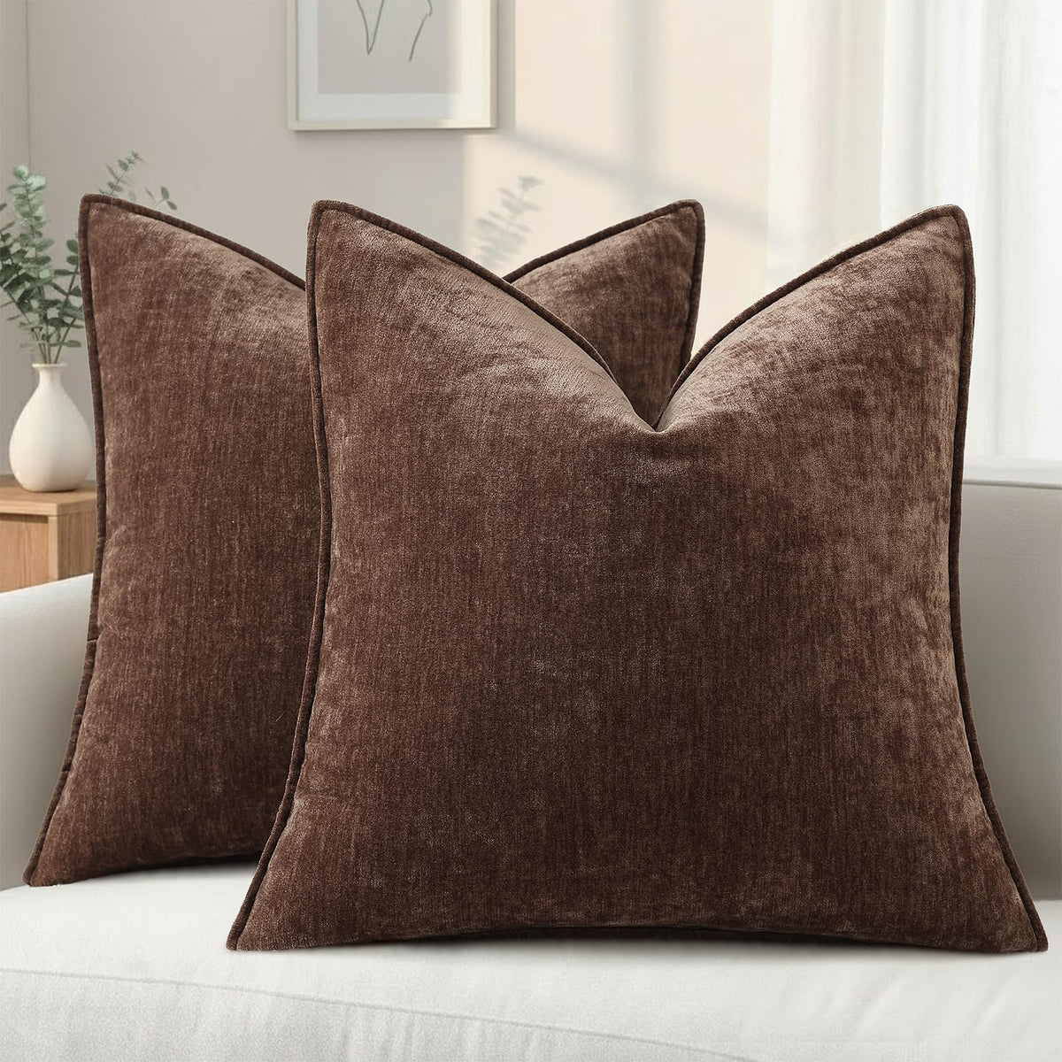 decorUhome Chenille Ultimate Gray Throw Pillow Covers 18x18 Set of 2