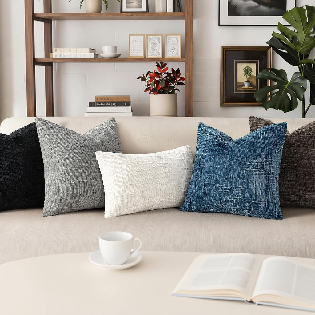 Pallene Cream White Textured Chenille Throw Pillow Covers 18x18 Set of 2