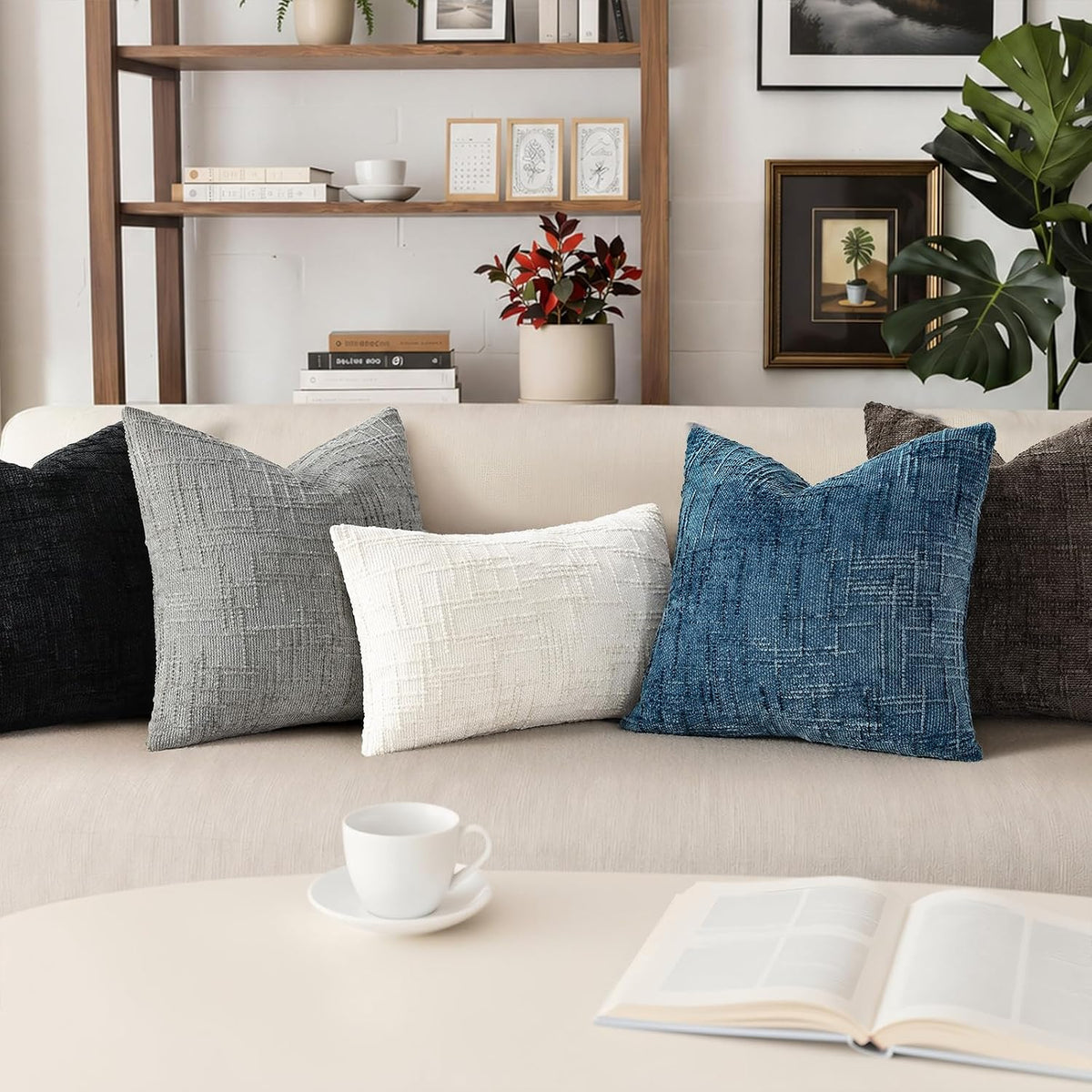 Pallene Cream White Textured Chenille Throw Pillow Covers 18x18 Set of 2