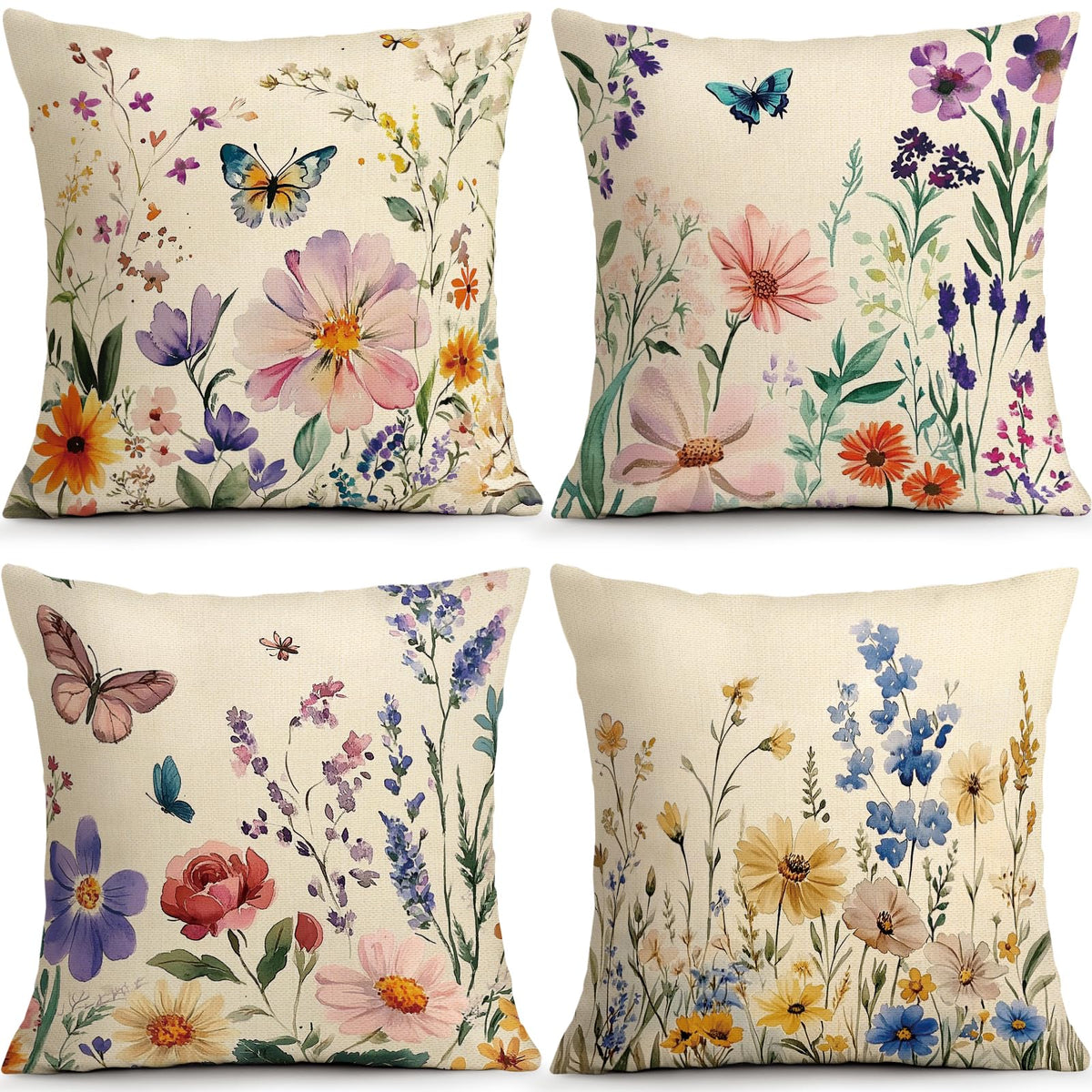 Sage Green Leaves Pillow Covers 18x18 Inch Botanical Cushion Cover Set of 4