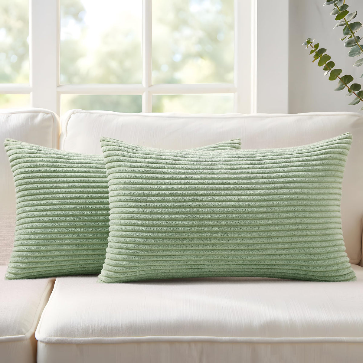 Mecatny Corduroy Fall Throw Pillow Covers 18x18 Set of 2 Cream White