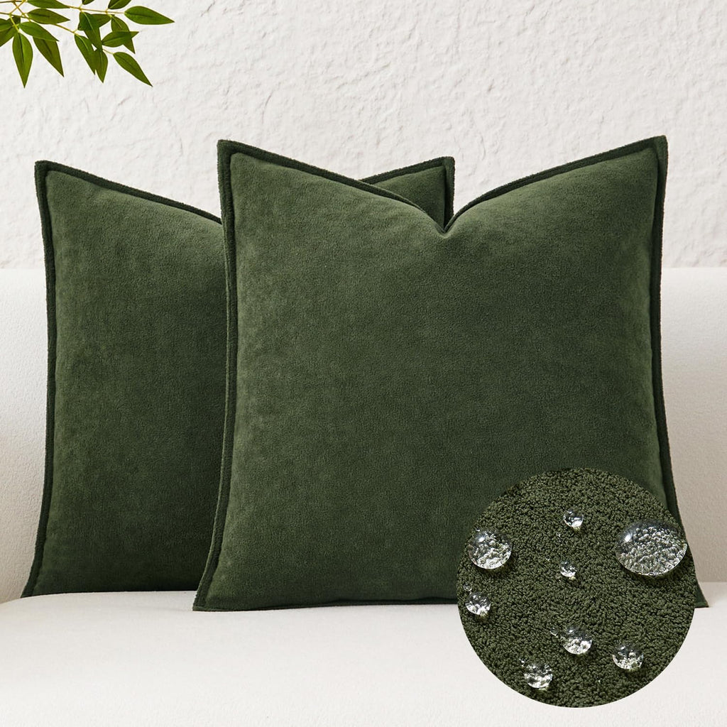 Kevin Textile Soft Waterproof Pillow Covers 20x20 Inch 2 Pack, Moss Green