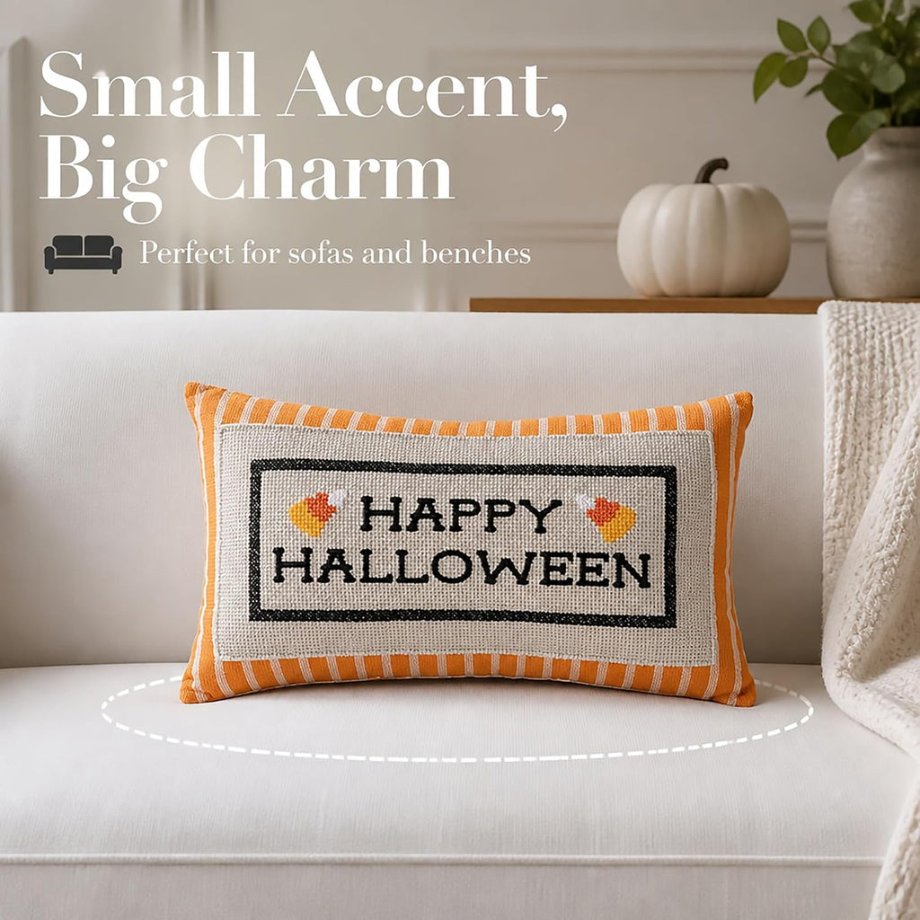 Mud Pie Halloween Pillow, Happy Halloween Embroidered Throw Pillow