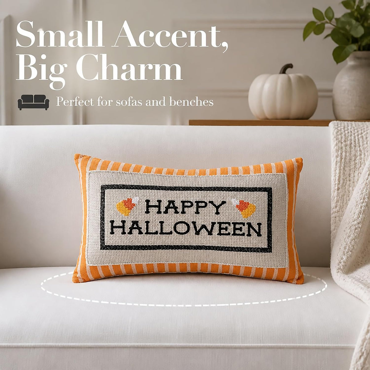 Mud Pie Halloween Pillow, Happy Halloween Embroidered Throw Pillow