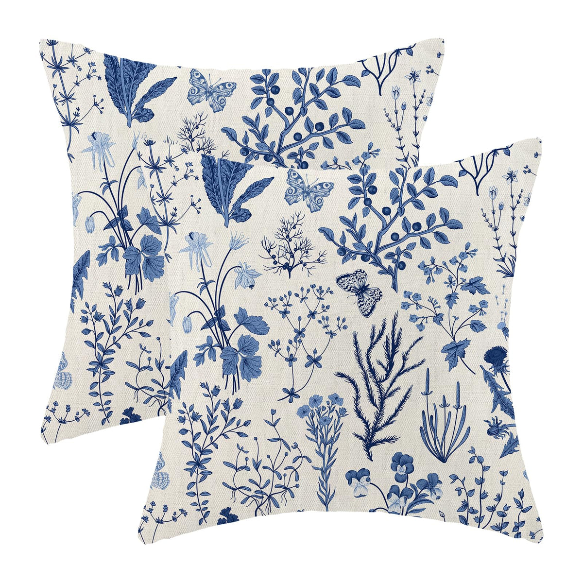 AEIOAE Spring Pillow Covers 18x18 Inch Set of 2,Blue Teal Wild Flower Plant Throw Pillows Case,Seasonal Floral Outdoor Decorative Square Linen Farmhouse Decor Cushion Covers for Home Sofa Bed Couch