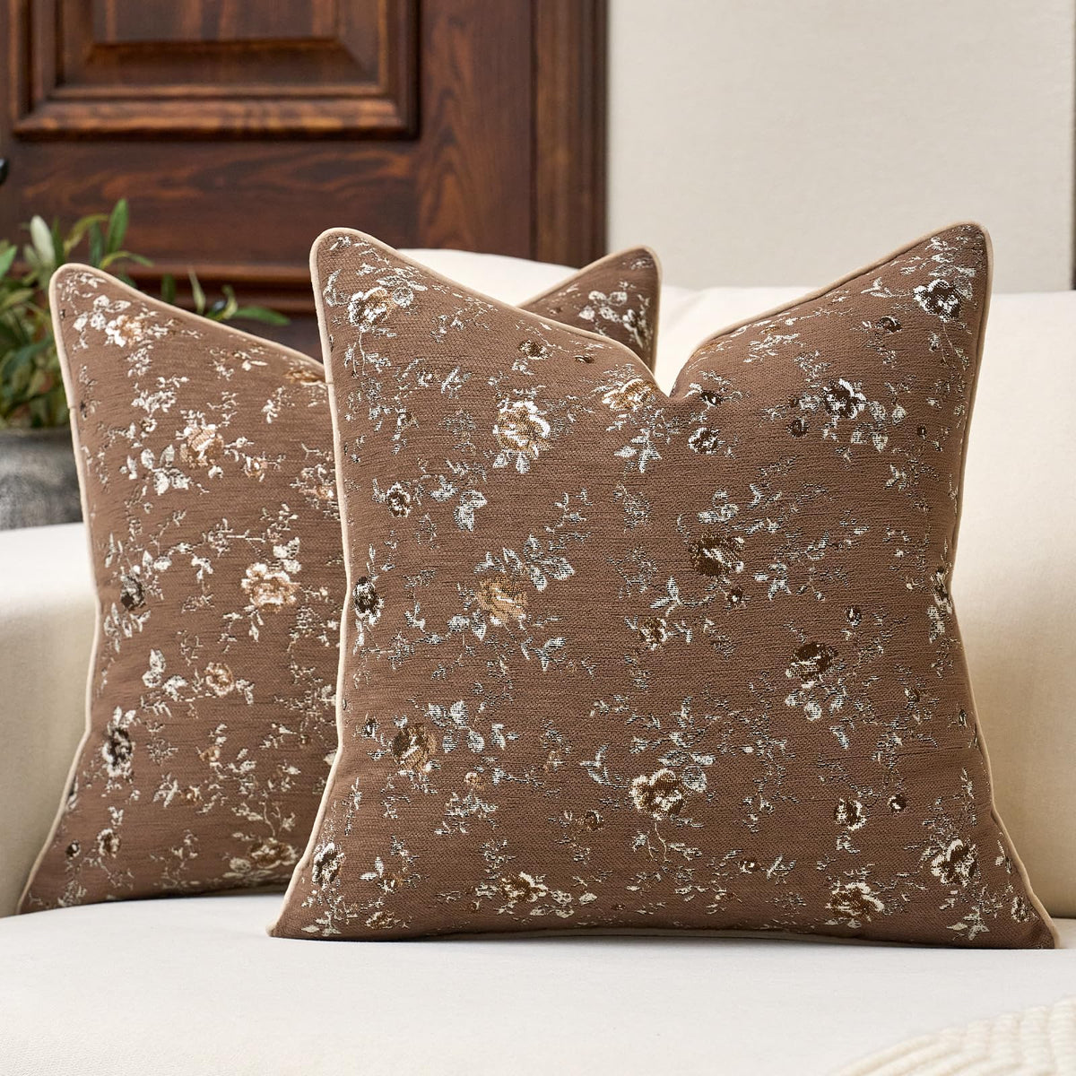 Pack of 2 Vintage Floral Throw Pillow Covers 18 x 18 Inch,Farmhouse Cushion Covers Retro Decorative Pillow Cases for Sofa,Couch, Bay Window, Bed, Living Room Home Décor, Green