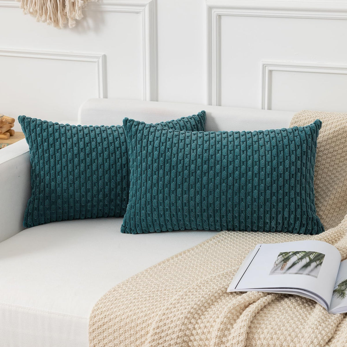 Kevin Textile Soft Corduroy 18x18 Inch Pillow Covers 2 Pack, Dark Green