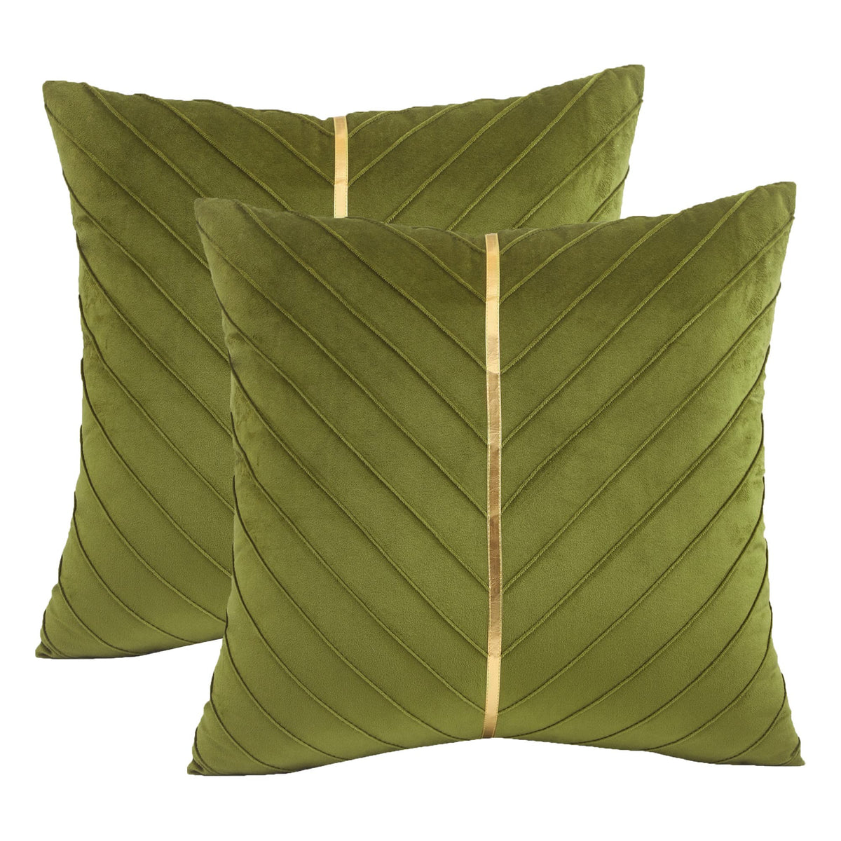 Velvet Throw Pillow Covers 18x18 Pack of 2 Gold Decor Olive Green
