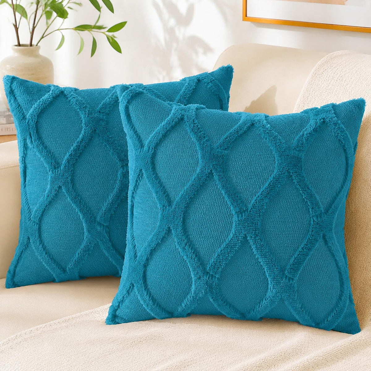 decorUhome Fall Throw Pillow Covers 18x18 Inch Set of 2, Soft Plush Faux Fur Wool Rust Couch Pillow Covers, Decorative Neutral Pillow Cases for Bed Sofa Living Room Home Decor