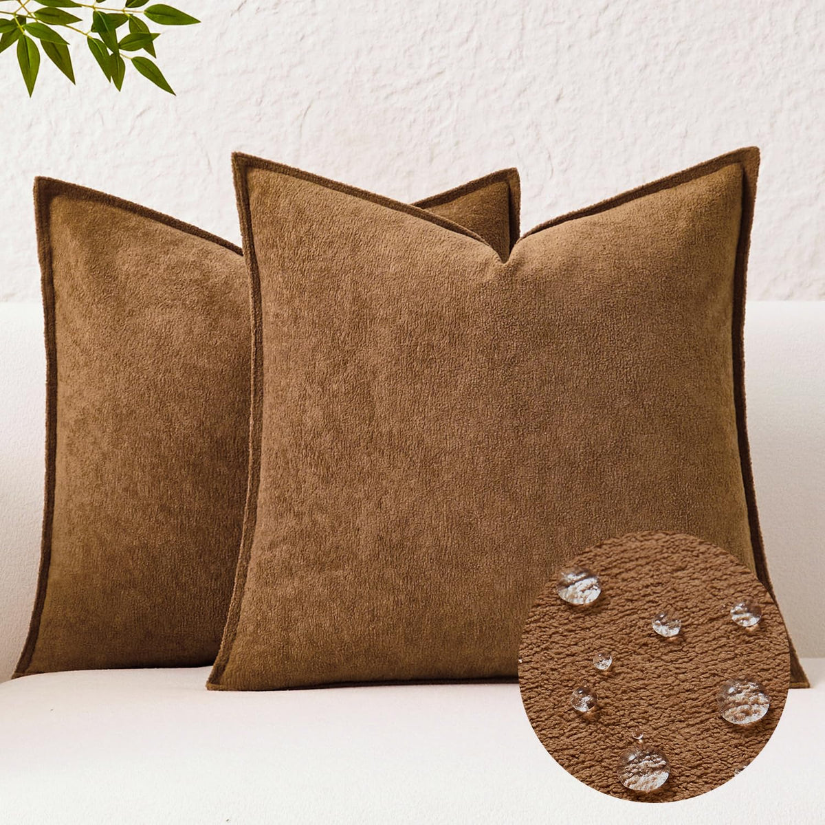 Kevin Textile Soft Waterproof Pillow Covers 20x20 Inch 2 Pack, Moss Green