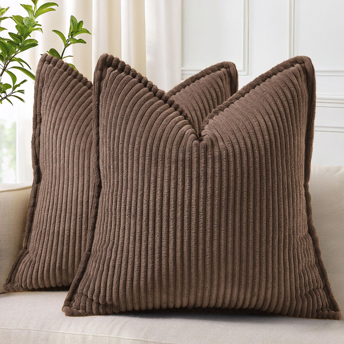 decorUhome Fall Corduroy Rust Throw Pillow Covers 18x18 Set of 2