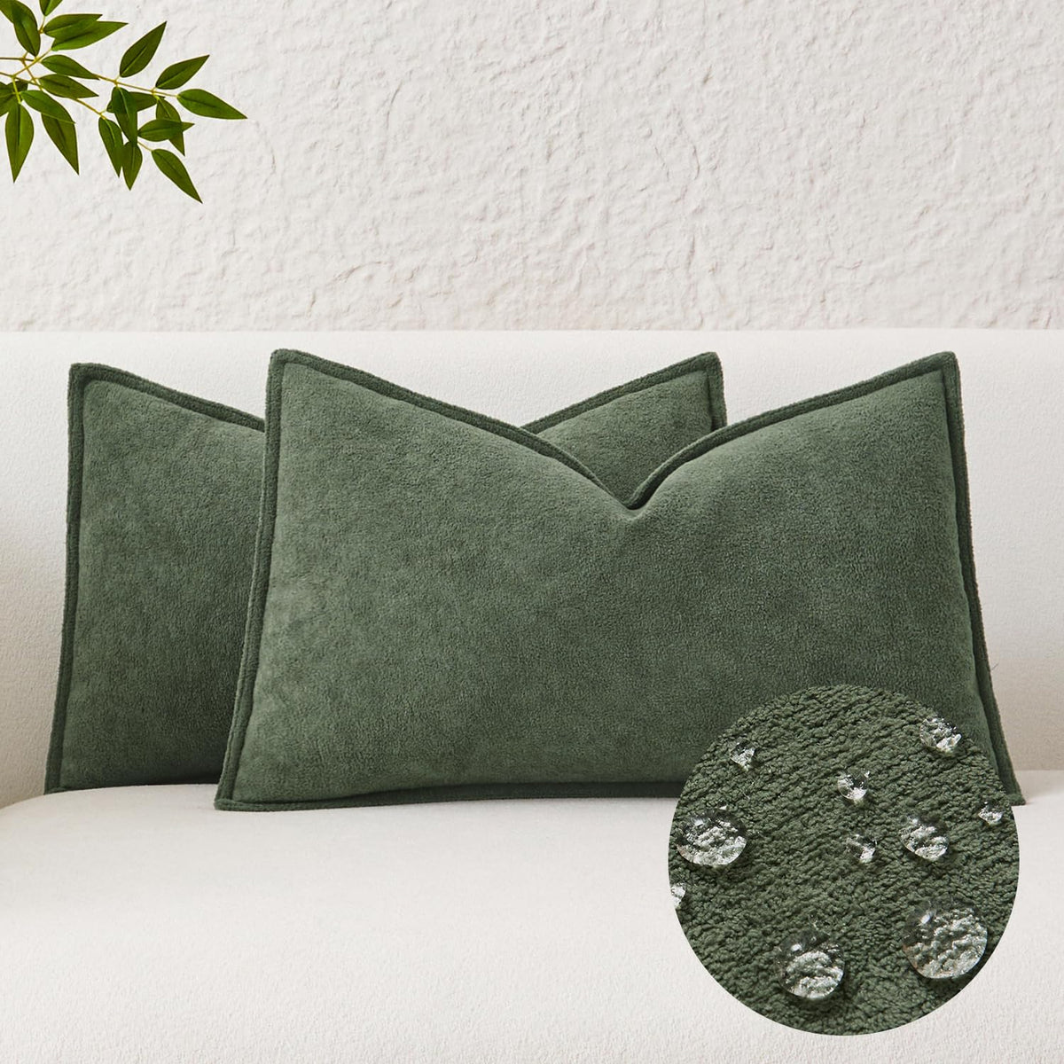 Kevin Textile Soft Waterproof Pillow Covers 20x20 Inch 2 Pack, Moss Green