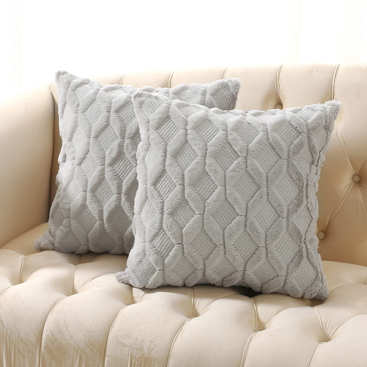 Volcanics Pack of 2 Faux Wool Light Brown Throw Pillow Covers 20x20 Inch