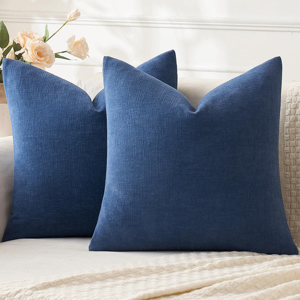 MIULEE Blush Pink Chenille Couch Throw Pillow Covers, 18x18