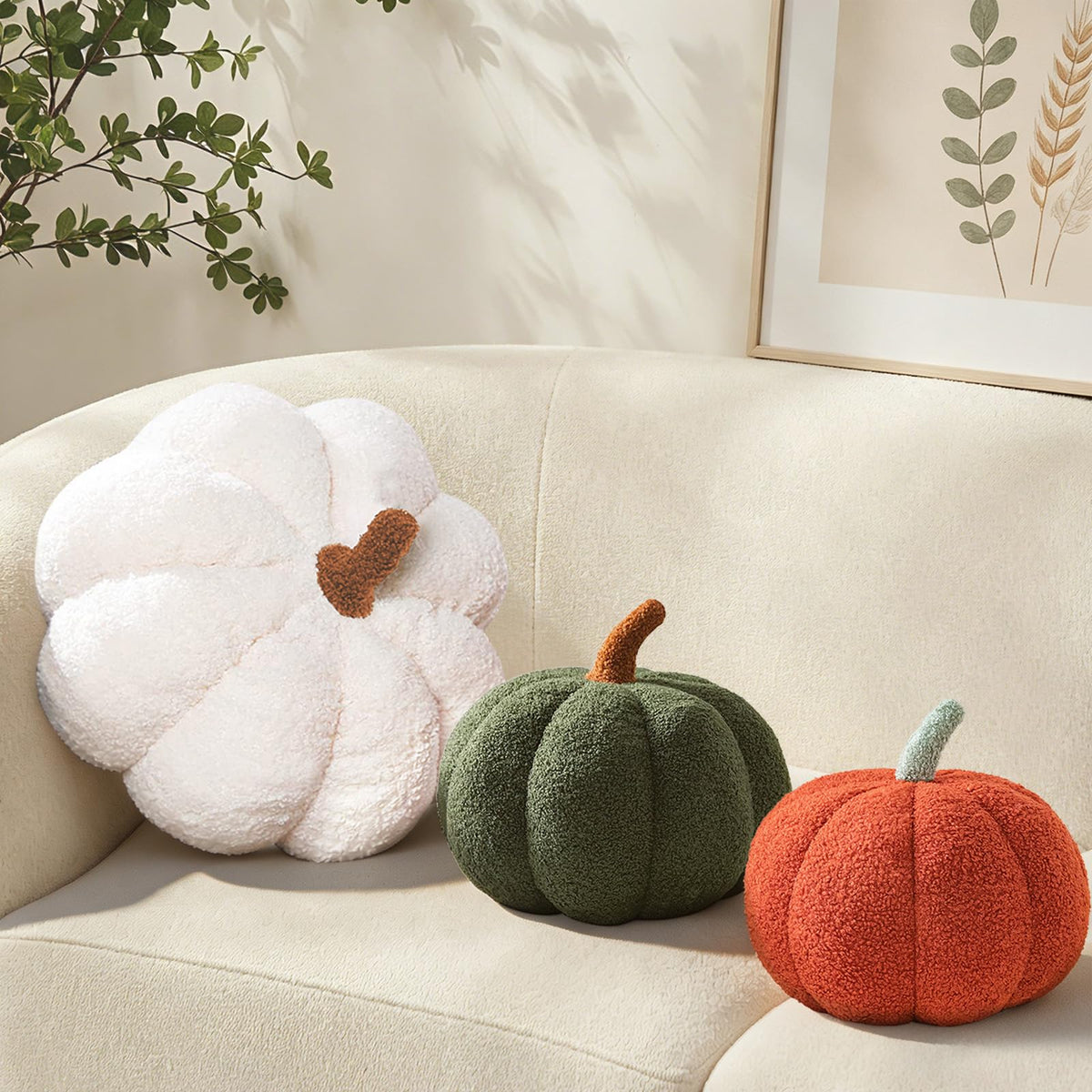 Pumpkin Pillows Fall Decor Dark Green Plush Sherpa Pumpkin Decor Pillow for Couch Bed Home Halloween Thanksgiving Party,11.02 inch