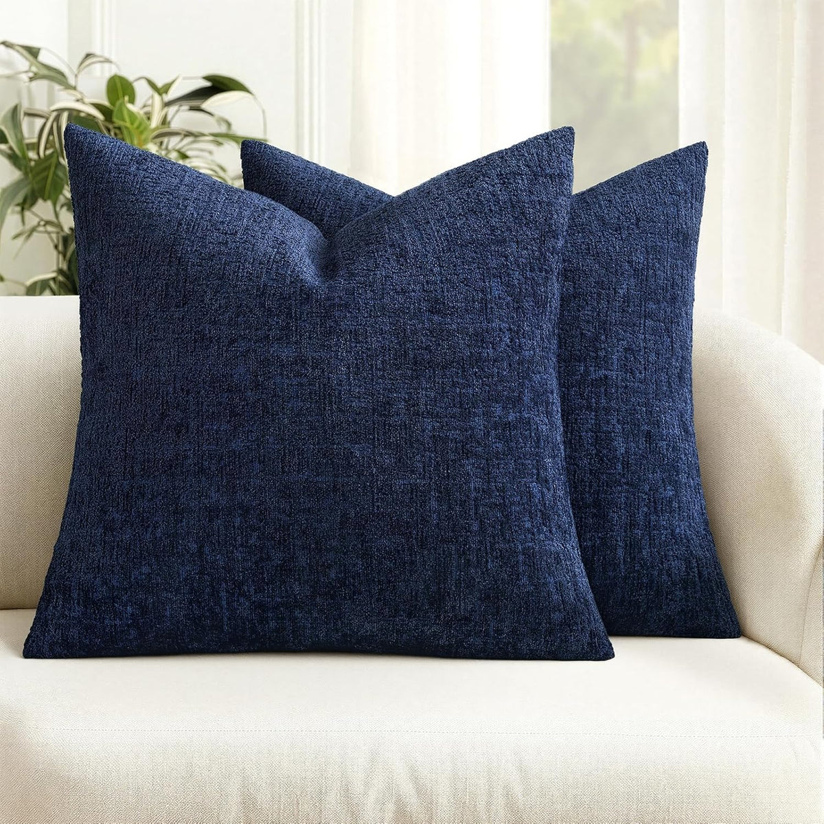 MIULEE Couch Pillow Covers Textured Chenille Home Decor 20x20 Navy Blue