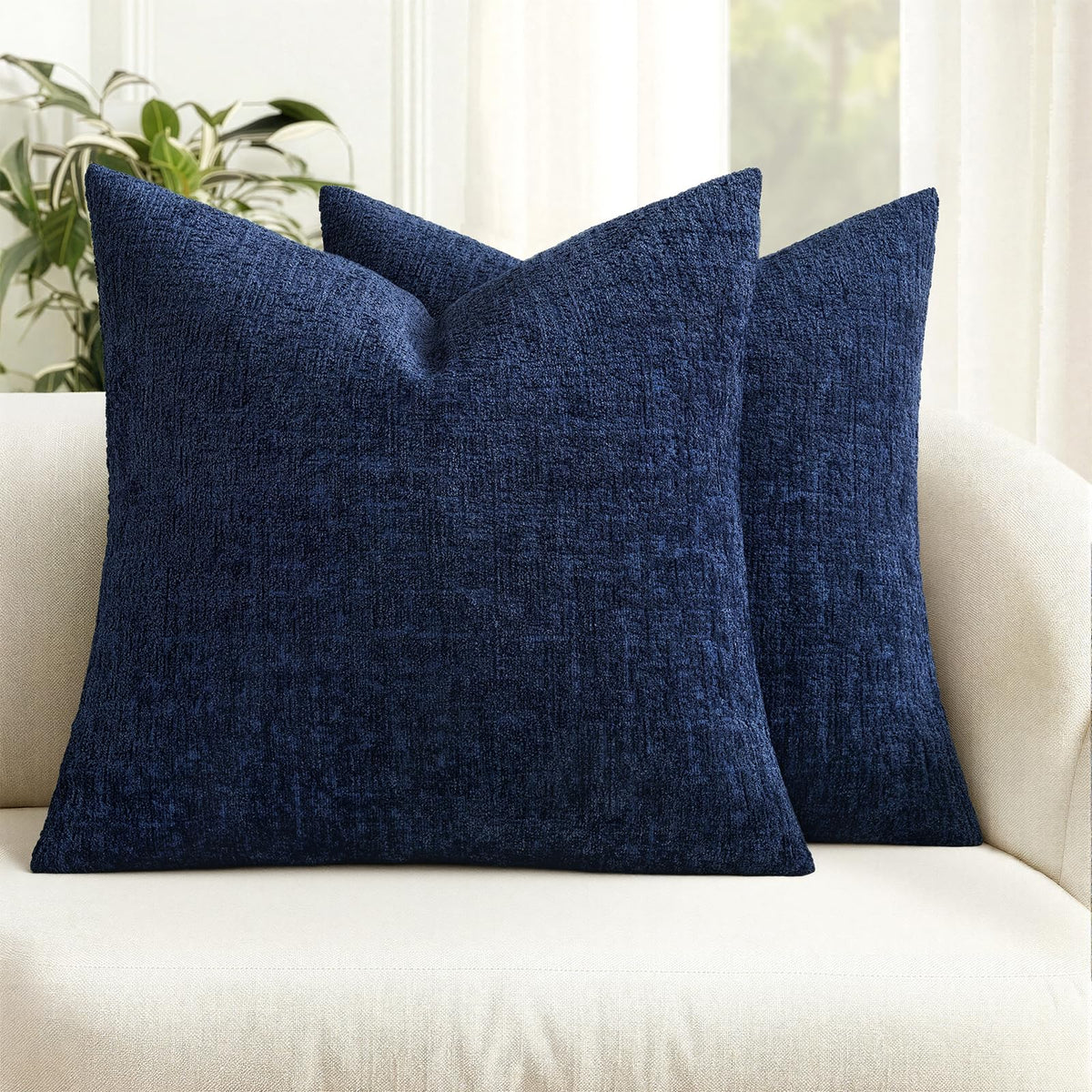 MIULEE Couch Pillow Covers Textured Chenille Home Decor 20x20 Navy Blue