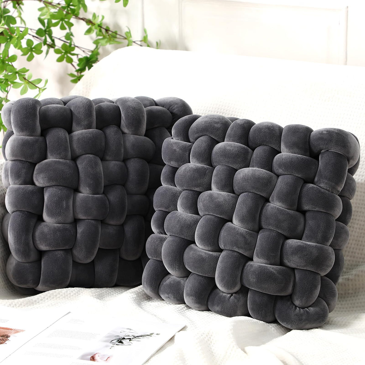 Wenqik 2 Pcs Knot Pillows Square Throw Pillow, Caramel, Crystal Velvet