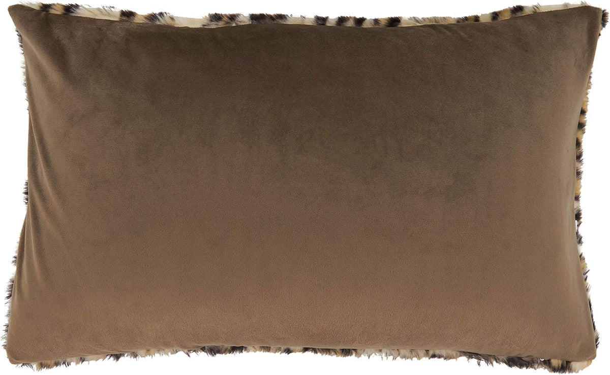 SARO LIFESTYLE Guépard Collection Cheetah Print Faux Fur Throw Pillow with Poly Filling, 12" x 20", Brown