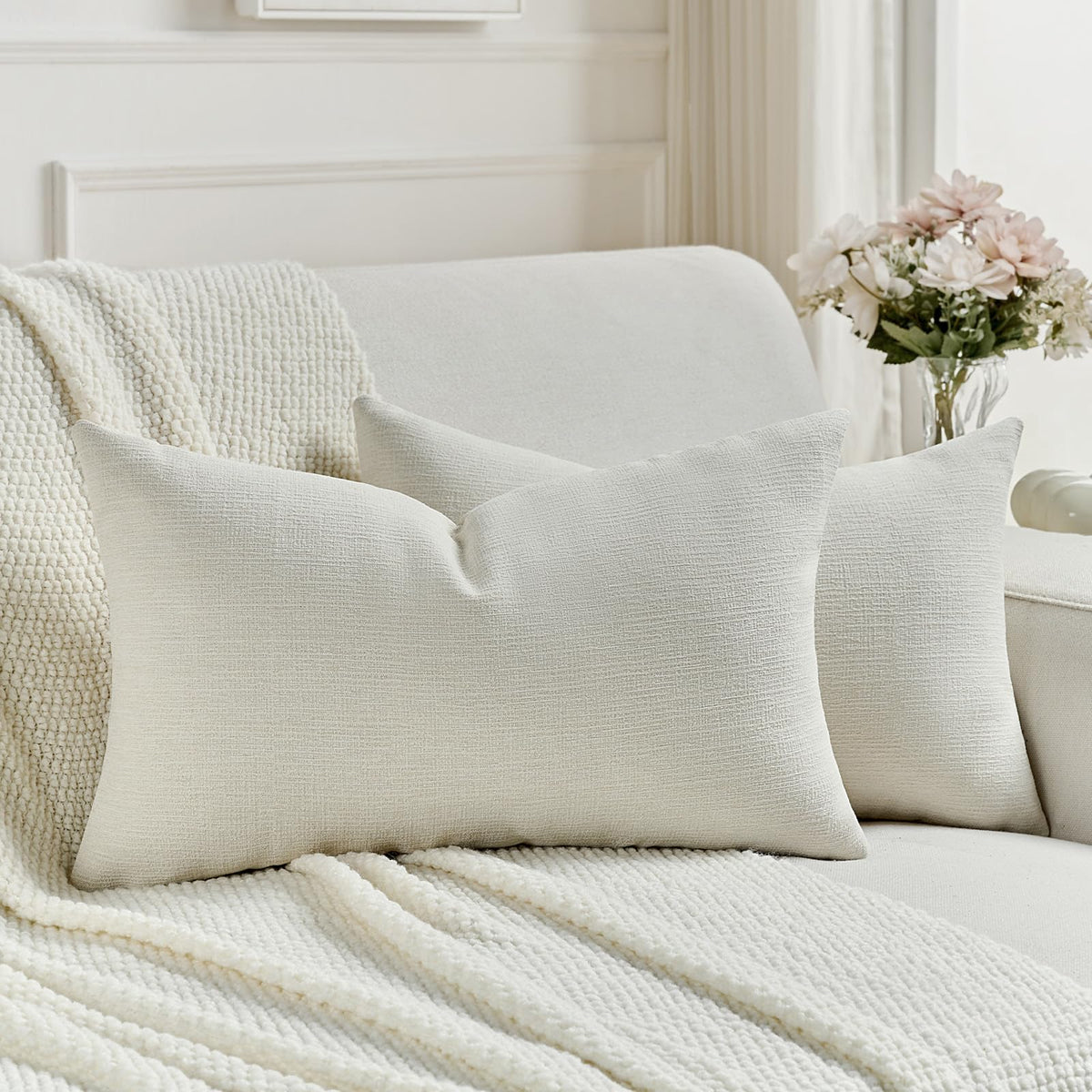 FUTEI Pack of 2 Faux Linen Throw Pillow Covers 18x18 Inch,Light Grey