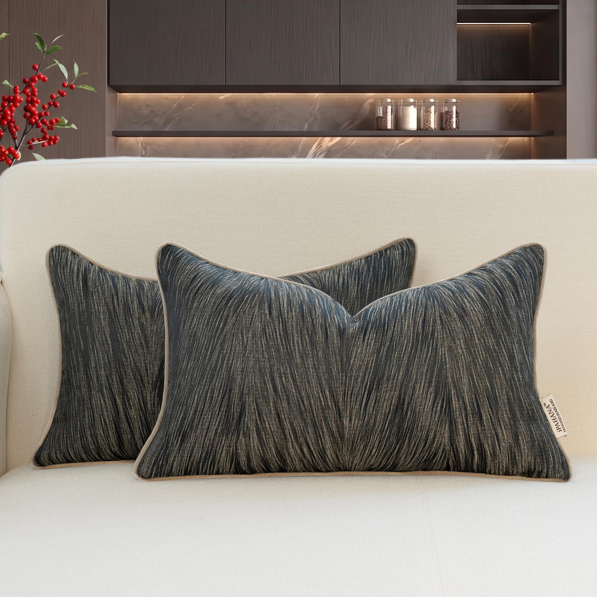 18x18 Modern Luxury Textured Throw Pillow Covers, Gray Brown, 2PC