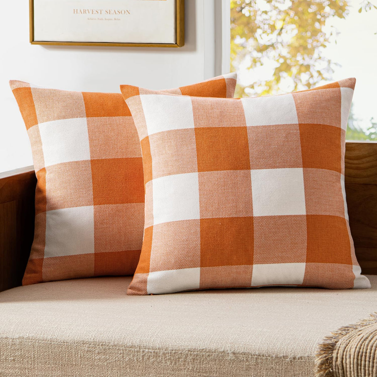 MIULEE Christmas Plaid Pillow Covers 18x18 White and Red Pack of 2