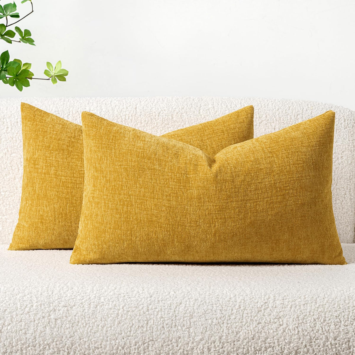 MIULEE Soft Chenille Throw Pillow Covers Green 18x18 Inch Pack of 2
