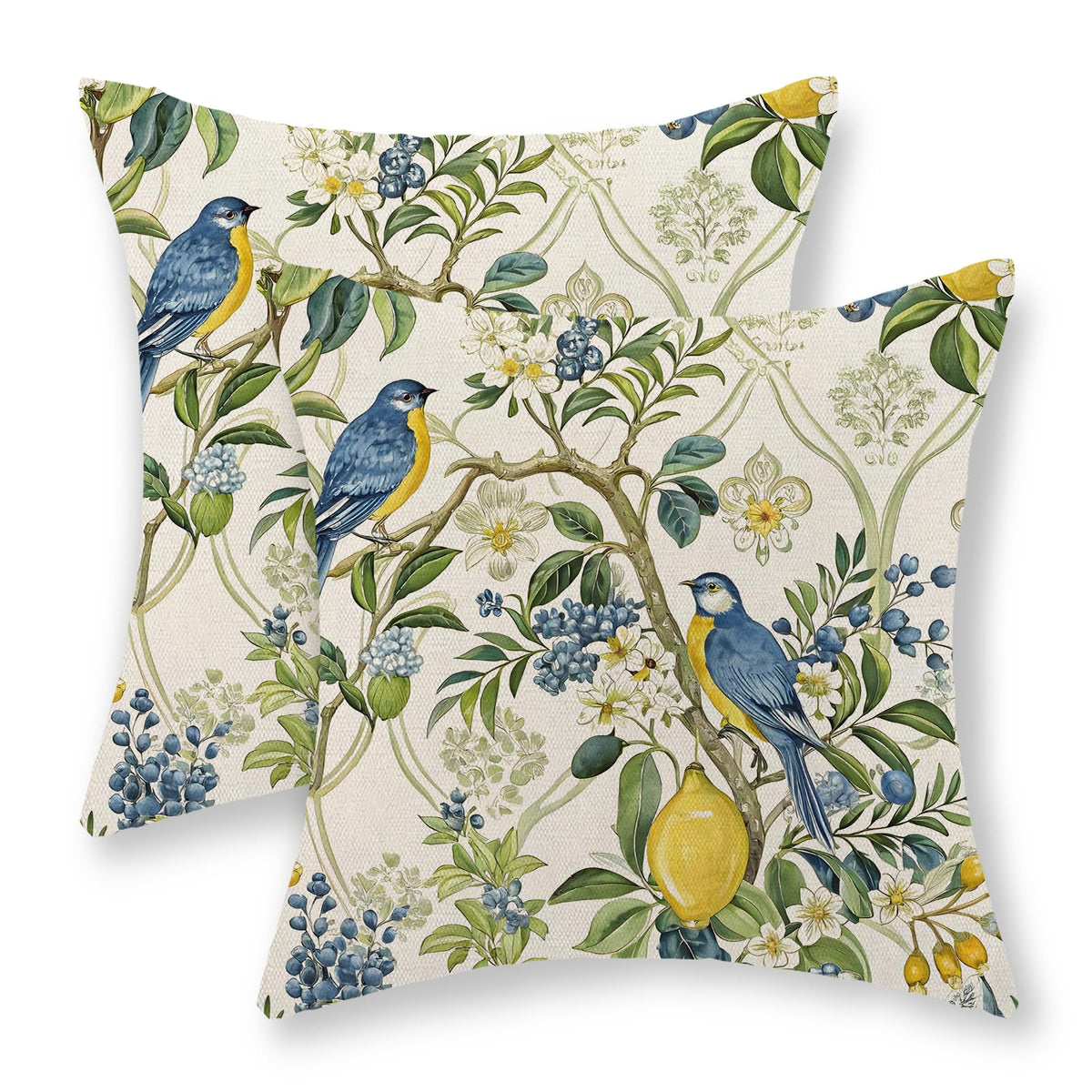 Sage Green Pillow Covers 18x18 Set of 2 Light Green Chinoiserie Bird Floral Throw Pillows Outdoor Decor Vintage Hummingbird Flower Pillow Cases Linen Decorative Cushion Cover for Couch Sofa