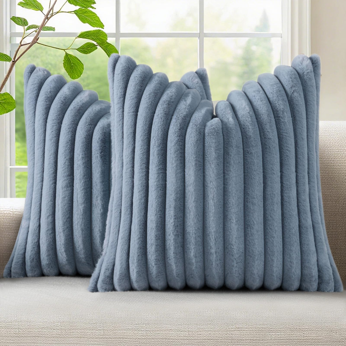decorUhome Fall Faux Fur Throw Pillow Covers 18x18 Set of 2 Brown White