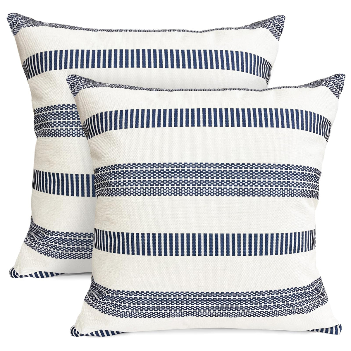 Farmhouse Boho Striped Throw Pillow Covers 18x18 inch Set of 2 Navy Blue